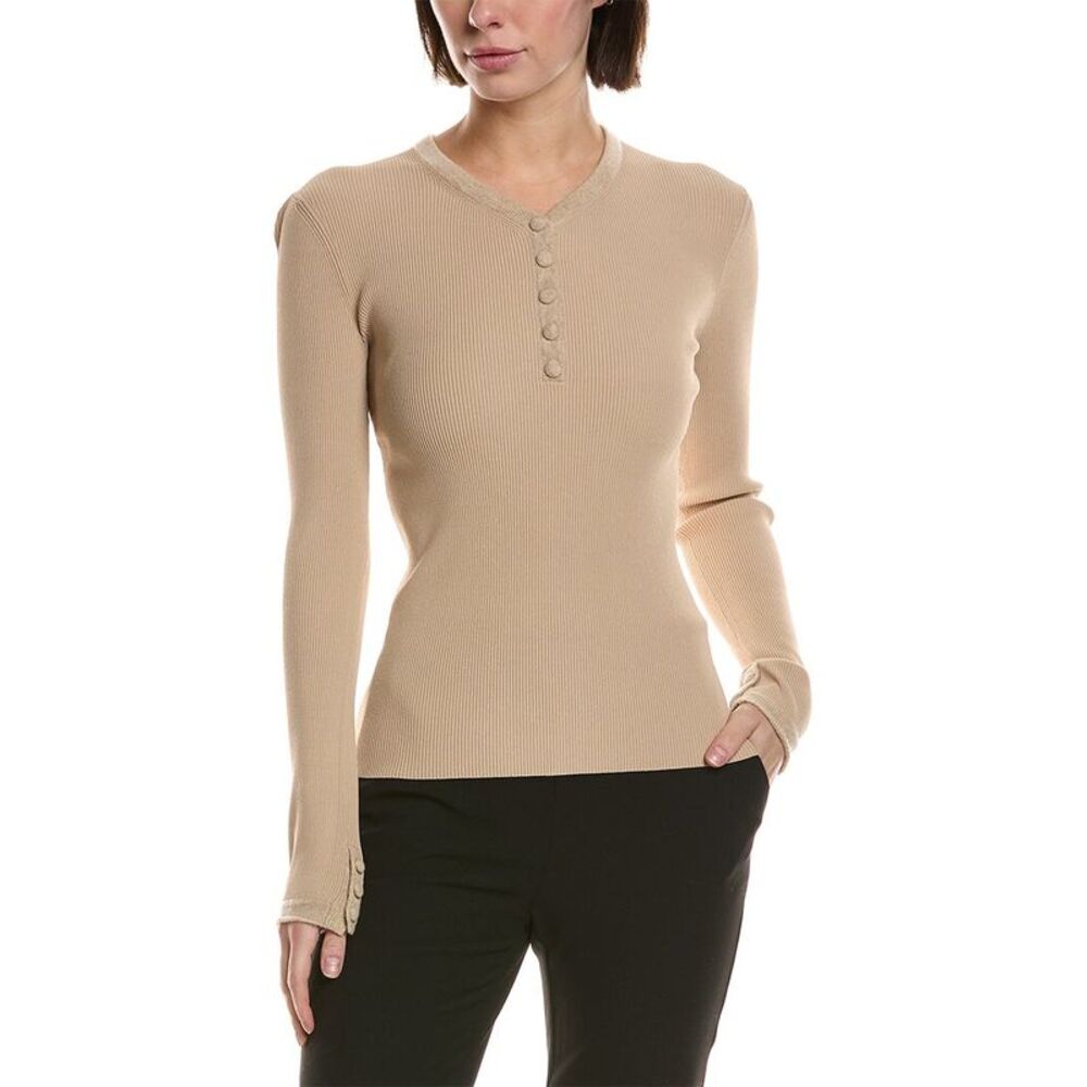 Proenza Schouler White Label Womens  Isla Wool-Trim Henley Top, Brown